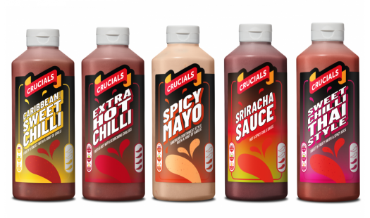 Crucials Sauce x 5 (Hot/Thai/Caribbean/Sriracha/Spicy Mayo) 500ml